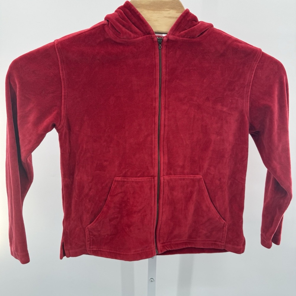 Cotton‎ Couture Red Jacket PS  Hooded Velour Full Zip Pockets Soft Comfy  Y2K